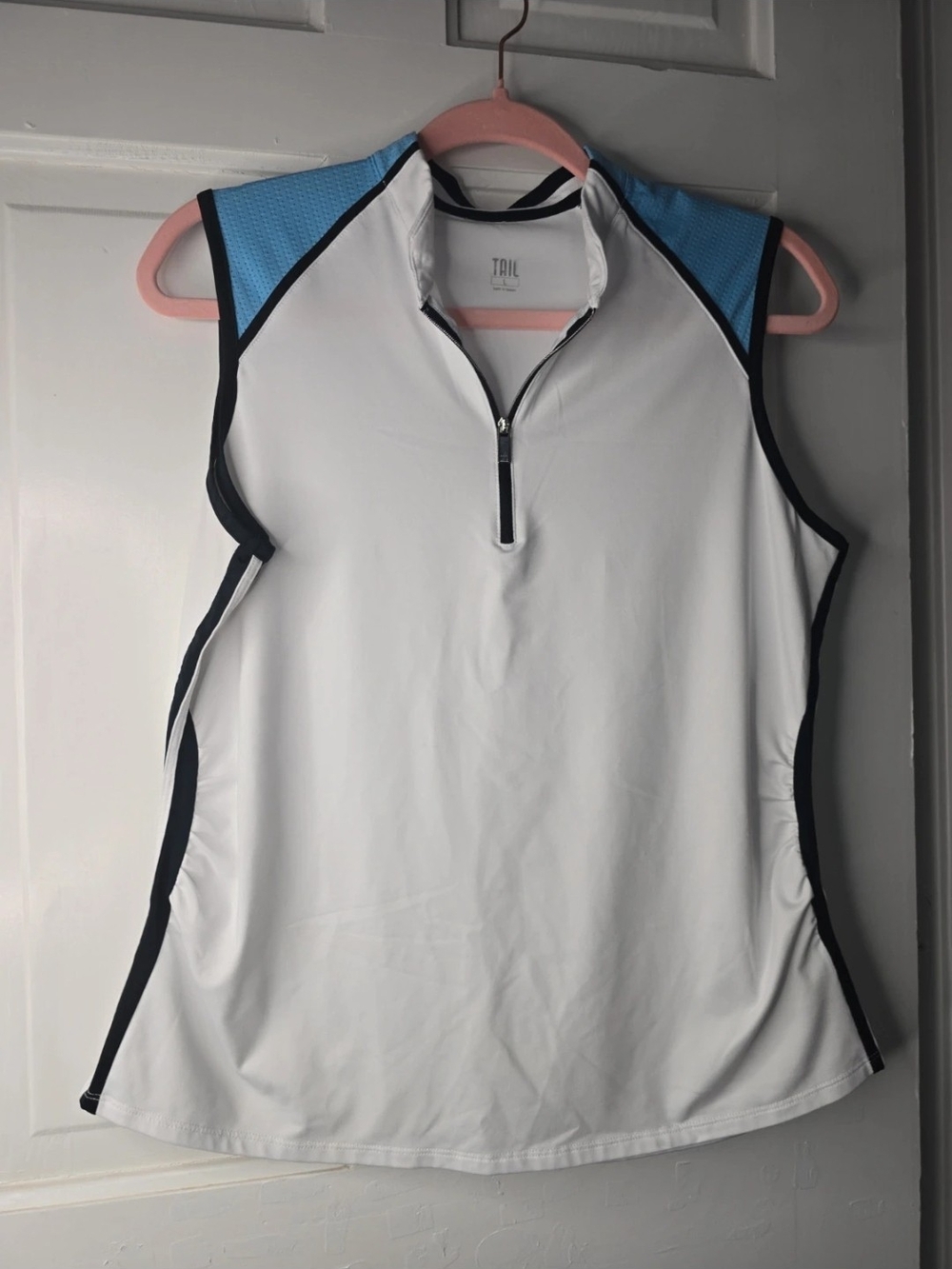 Tail White Tank Golf Top with Light Blue Shoulder Panels
